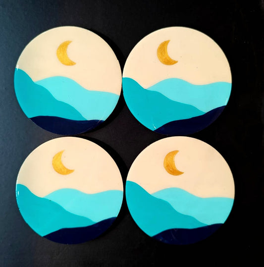 Handmade Resin Coasters | Set of 4 Acrylic painted and Resin coated | MDF Coasters | circular