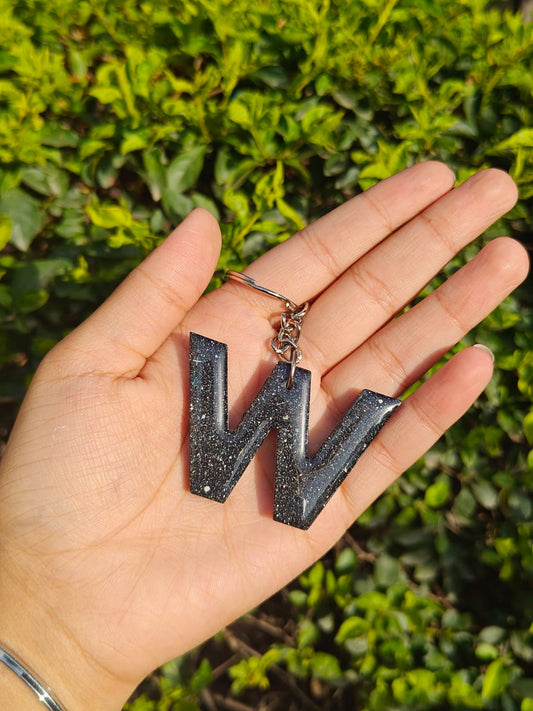 Handmade Resin Alphabet Keychain | Black with white pattern