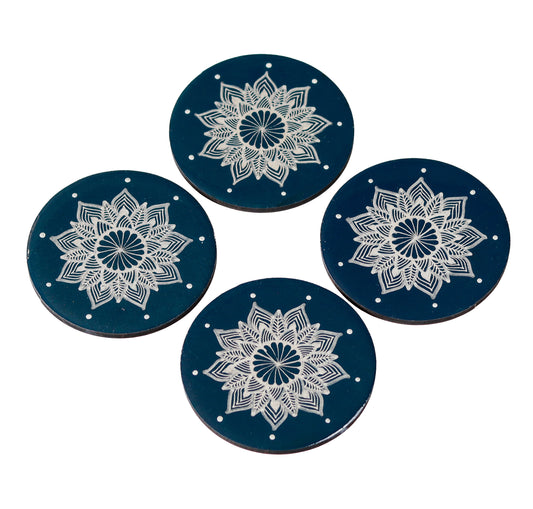 Handmade Resin Coasters | Set of 4 Acrylic painted and Resin coated | MDF Coasters | circular