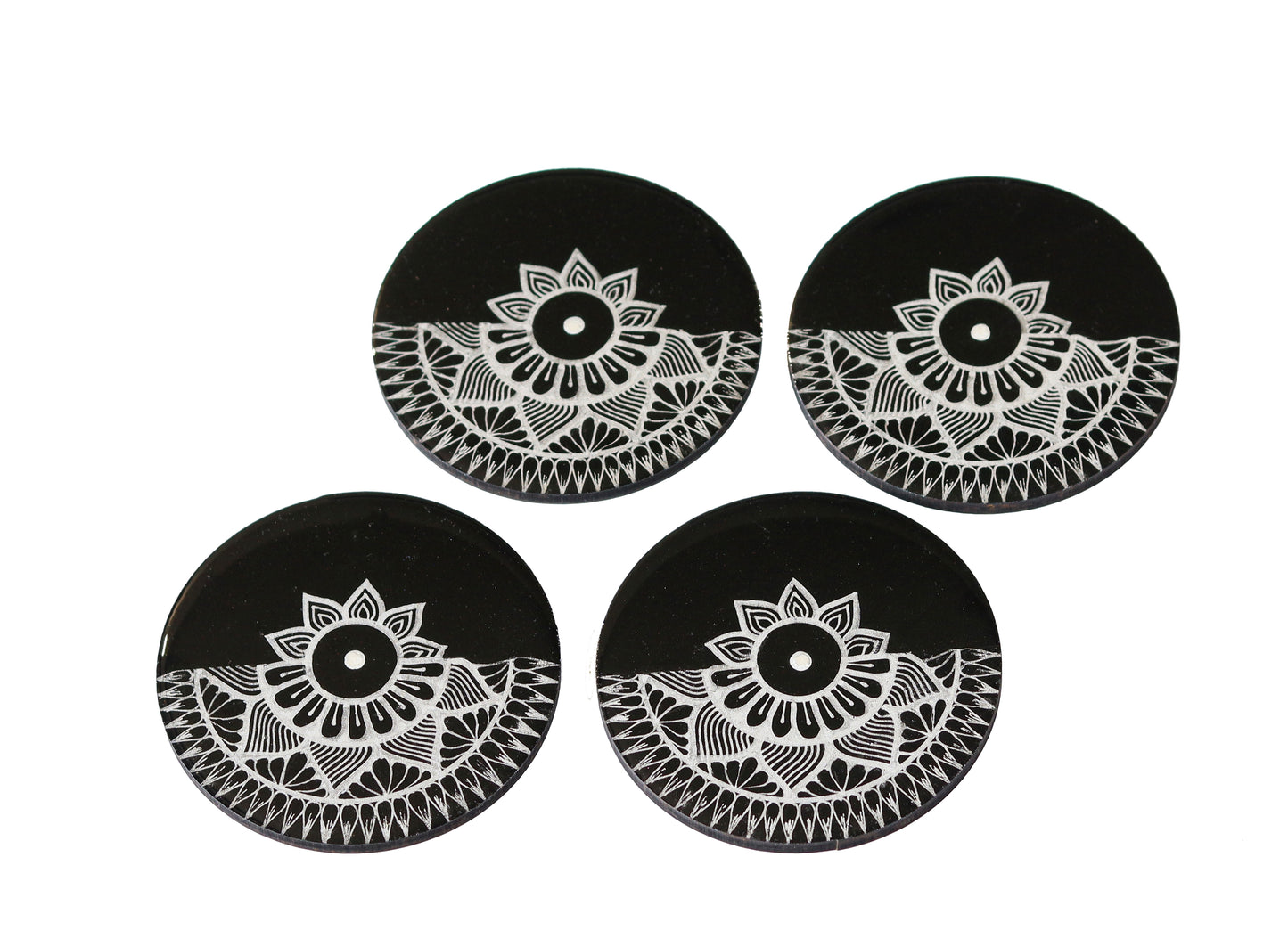 Handmade Resin Coasters | Set of 4 Mandala and Resin coated | MDF Coasters | circular