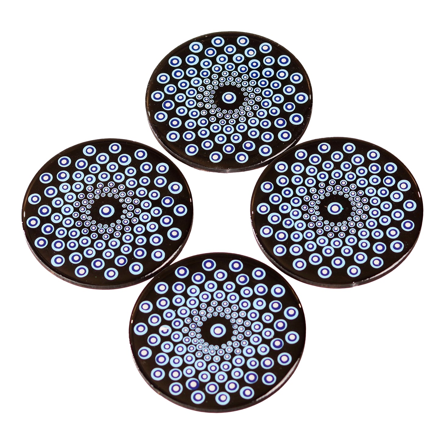 Handmade Resin Coasters | Set of 4 Dot-Painted and Resin coated | MDF Coasters | circular