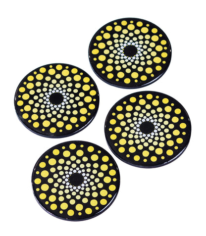 Handmade Resin Coasters | Set of 4 Dot-Painted and Resin coated | MDF Coasters | circular