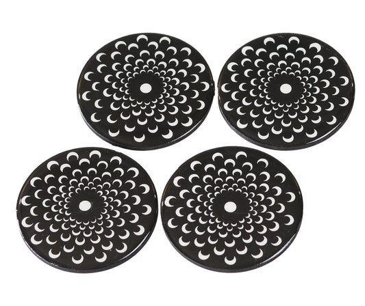 Handmade Resin Coasters | Set of 4 Dot-Painted and Resin coated | MDF Coasters | circular