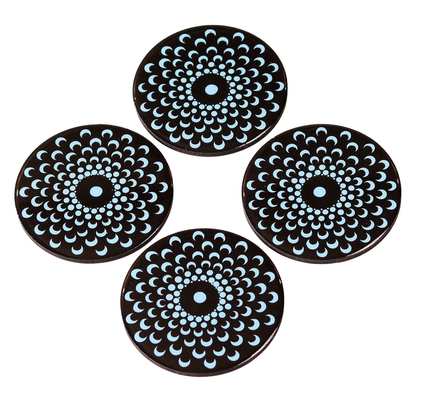 Handmade Resin Coasters | Set of 4 Dot-Painted and Resin coated | MDF Coasters | circular