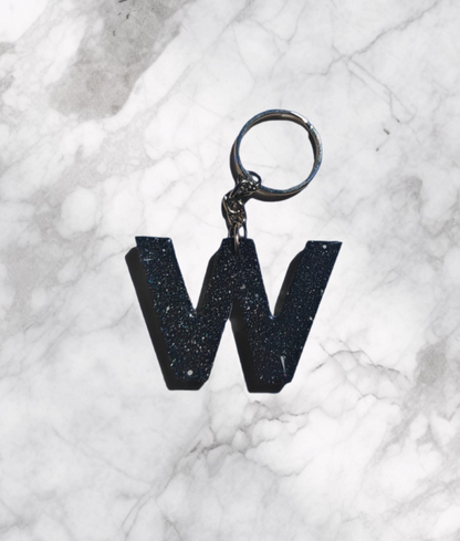 Handmade Resin Alphabet Keychain | Black with white pattern